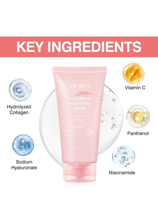 MOIKA Face Mask, Collagen Night Wrapping Mask Peel,  Reduce Sagging and Wrinkle For Glowing Skin - Image 3