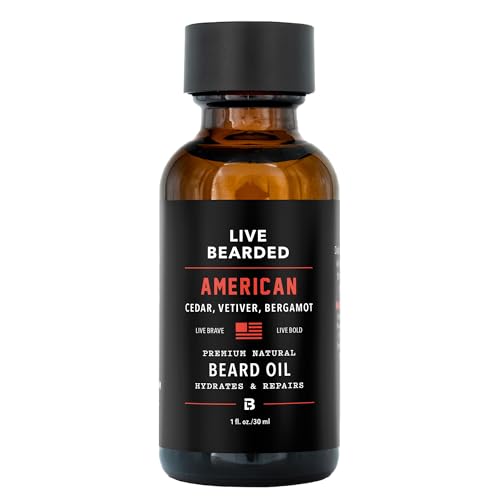 Live Bearded Beard Oil  Premium AllNatural Beard Oil for Men with Jojoba Oil Beard Care  1 fl oz  Made in the USA  Beard Oil for Dry Flaky Skin  American Scent Cedar Vetiver Bergamont