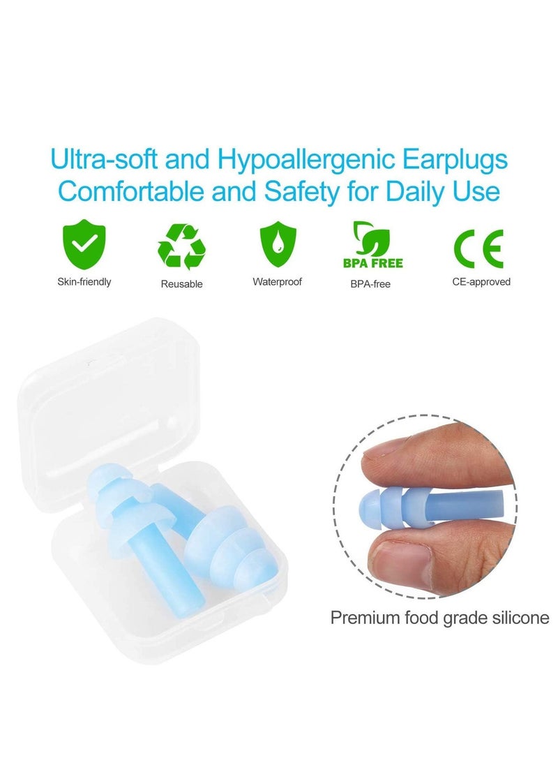 3 Packs Reusable Silicone Ear Plugs, Waterproof Hypoallergenic Noise Reduction Earplugs for Hearing Protection, Suitable for Sleeping,Snoring, Swimming, Concerts (6Pcs)