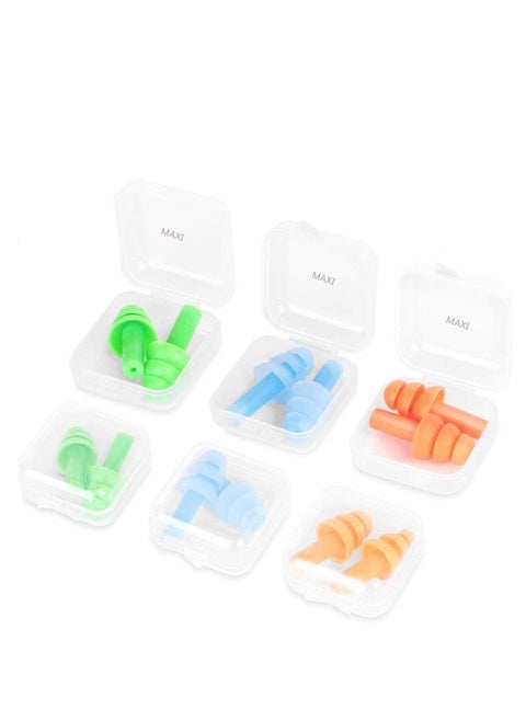 3 Packs Reusable Silicone Ear Plugs, Waterproof Hypoallergenic Noise Reduction Earplugs for Hearing Protection, Suitable for Sleeping,Snoring, Swimming, Concerts (6Pcs)