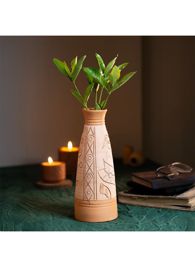 ارك مزهرية آرك المزخرفة المصنوعة يدويًا من الطين الحراري | نقش قبلي محفور يدويًا | لمسة نهائية من الطين الطبيعي غير اللامع لتزيين الطاولة - Image 5