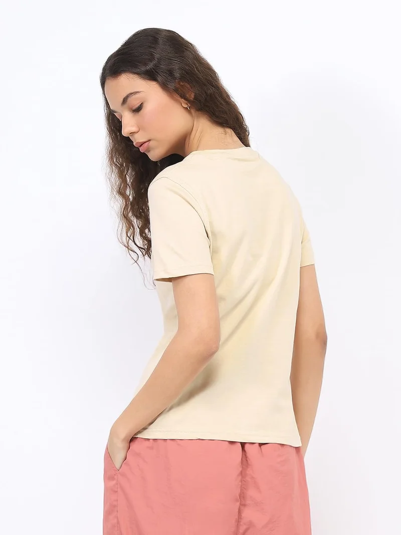 NOBERO  Solid Cream T-Shirt for Women for Women | Best Price UAE