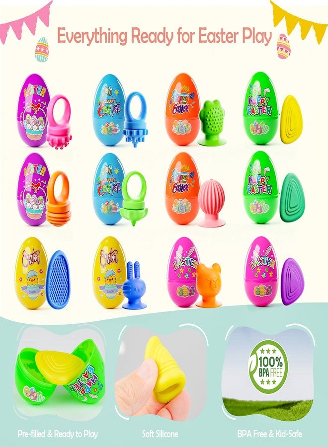 AONTESS مجموعة هدايا عيد الفصح من AONTESS، بيض عيد الفصح مملوء مسبقًا بألعاب حسية هادئة، وأحجار ذات ملمس مميز، وألعاب شفط، وحلقة دوارة لتهدئة الأطفال، وأدوات لتخفيف القلق لدى الأطفال المصابين بالتوحد، وجوائز صفية (12 قطعة) - Image 3