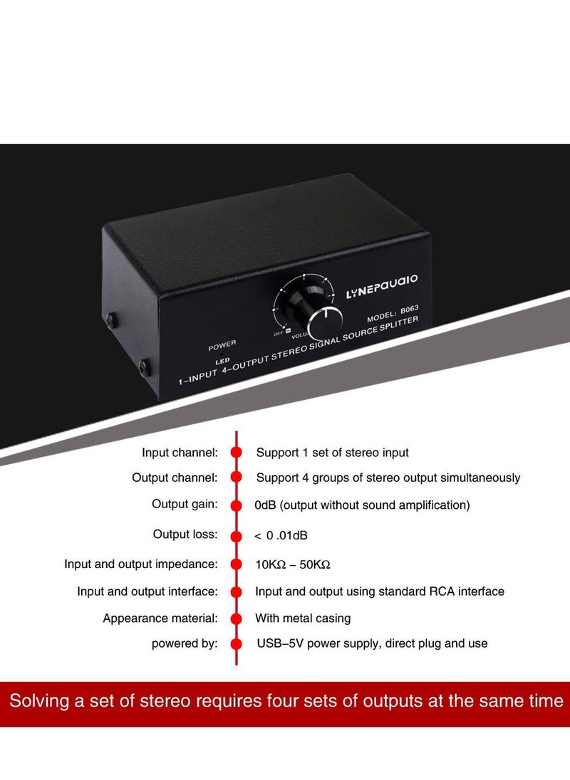 LYNEPAUAIO - LYNEPAUAIO B064 1 in 4 out Audio Signal Distributor RCA Interface - Image 1