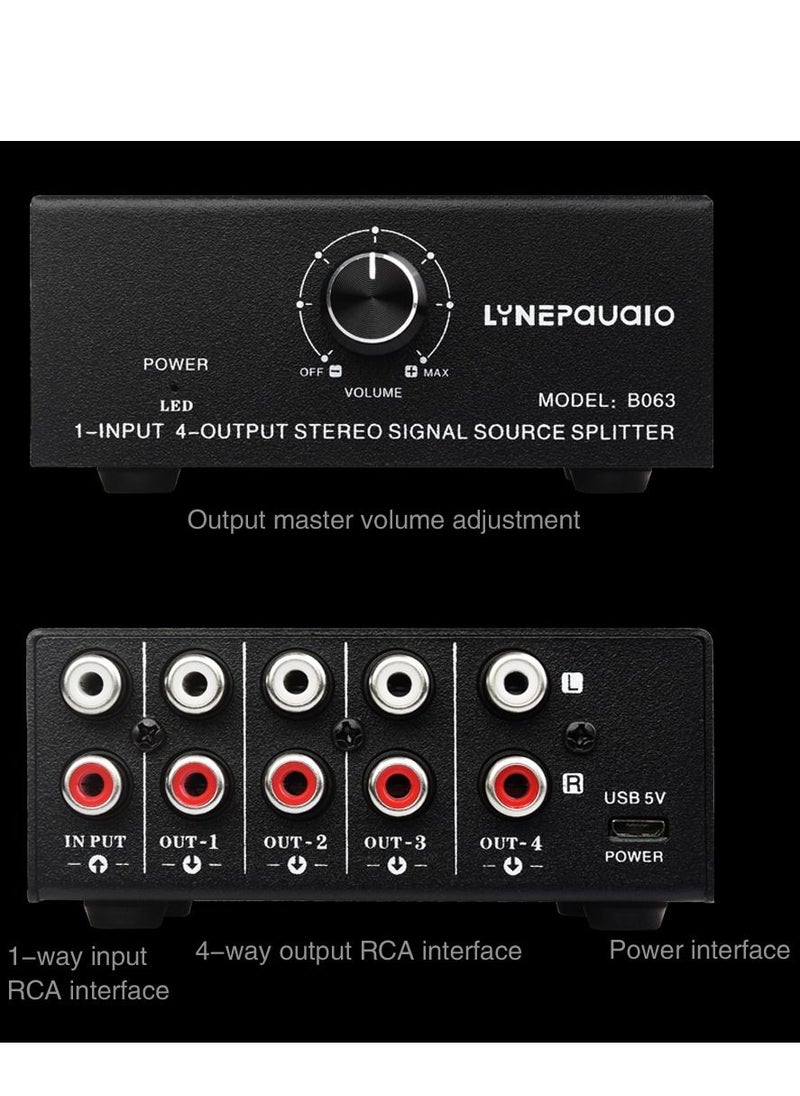 LYNEPAUAIO - LYNEPAUAIO B064 1 in 4 out Audio Signal Distributor RCA Interface - Image 1