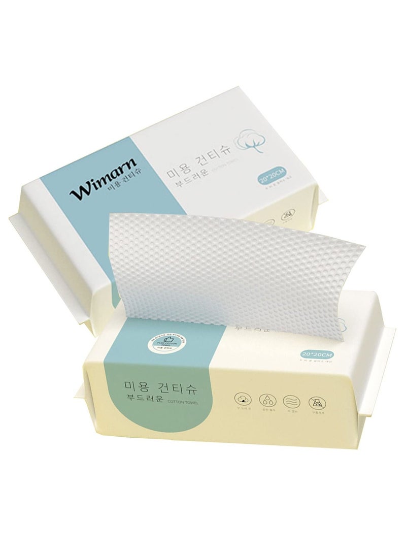 KASTWAVE Disposable Face Towel, 200 Count Soft Cotton Face Towel Dry Wipes, Facial Tissue for Skincare Facial Cleansing Makeup Removing & Surface Cleaning 2 Pack, Gifts for Women - Image 1