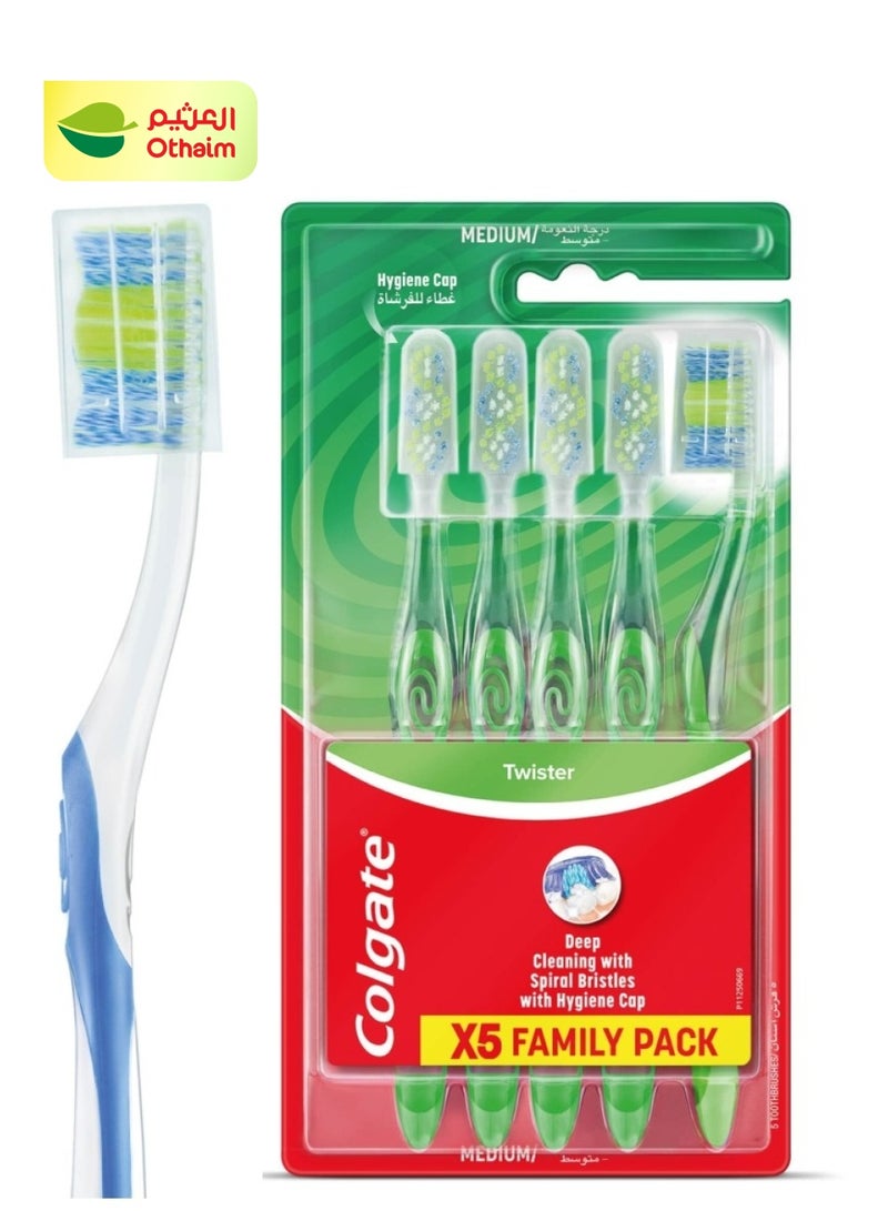 Colgate Colgate Twister Deep Cleaning Toothbrush With Hygiene Cap, Medium, 5 Toothbrushes