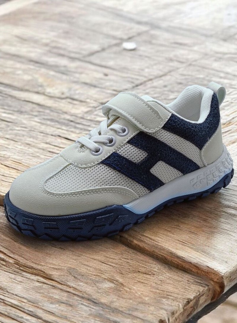 Flat Sneaker Shoes Casual For Kids - White & Blue - Image 1