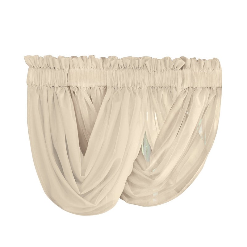 Collections Etc Scoop TwoPiece Rod Pocket SolidColored Sheer Valances for Windows Decorative Accent and Added Privacy for Any Room in Home Cream - Image 1