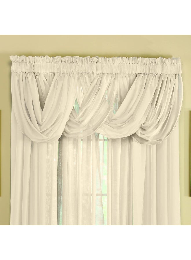 Collections Etc Scoop TwoPiece Rod Pocket SolidColored Sheer Valances for Windows Decorative Accent and Added Privacy for Any Room in Home Cream - Image 4