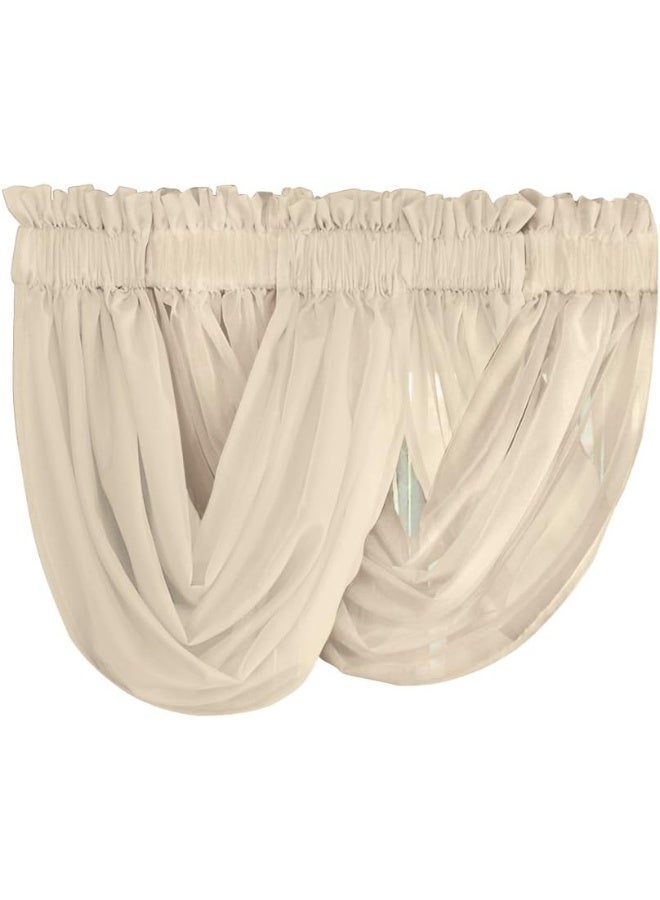 Collections Etc Scoop TwoPiece Rod Pocket SolidColored Sheer Valances for Windows Decorative Accent and Added Privacy for Any Room in Home Cream - Image 2