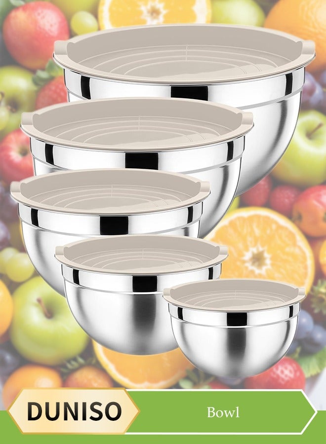 DUNISO 5 Pcs Stainless Steel Mixing Bowls with lid, nested salad bowl, sealed lid, non slip bottom, suitable for kitchen and baking，0.7/1/1.5/3/4.5QT  - Image 1