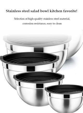 5 Pcs Stainless Steel Mixing Bowls with lid, nested salad bowl, sealed lid, non slip bottom, suitable for kitchen and baking，0.7/1/1.5/3/4.5QT - view 2