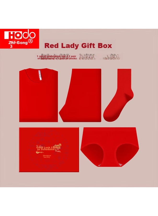 Hongdou Women's Cotton And Spandex Thermal Underwear Set, Soft Cotton Panties And Socks, Wedding Warm Gift Box - Image 4