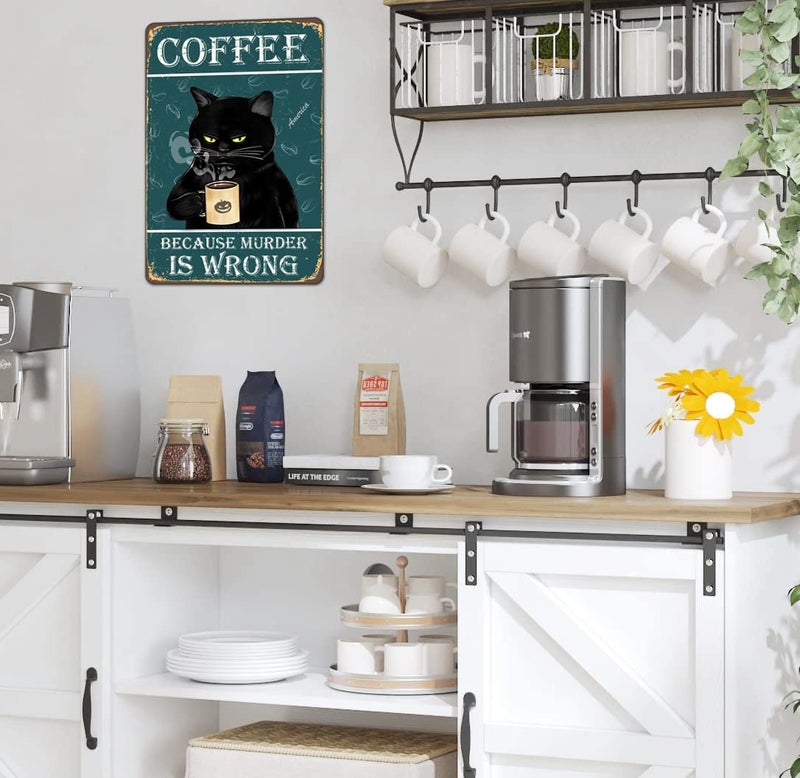 Bestylez Funny Black Cat Signs - Coffee Lovers Kitchen Decor, 12 x 8 Inch (912) - Image 5