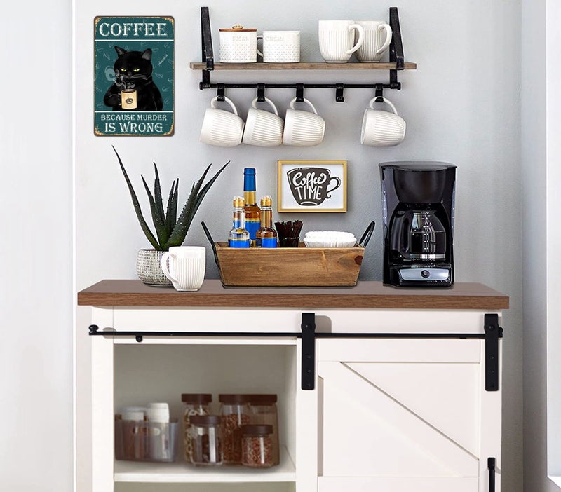 Bestylez Funny Black Cat Signs - Coffee Lovers Kitchen Decor, 12 x 8 Inch (912) - Image 4