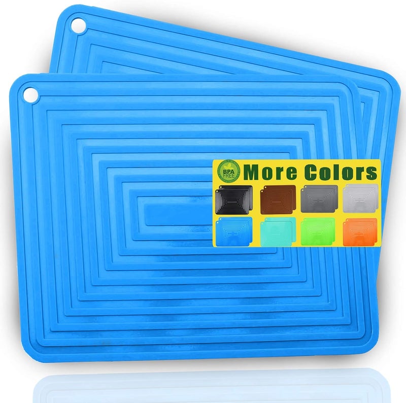 LogHog Large Silicone Trivet Mats for Hot DishesPans Heat Resistant Pot Holder 9x12 Non Slip Flexible Durable Pot Coaster Kitchen Table Mats Set of 2 Blue - Image 1