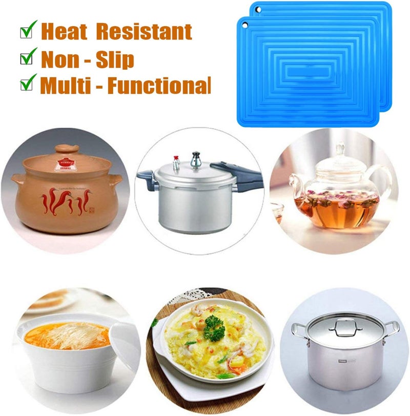 LogHog Large Silicone Trivet Mats for Hot DishesPans Heat Resistant Pot Holder 9x12 Non Slip Flexible Durable Pot Coaster Kitchen Table Mats Set of 2 Blue - Image 4