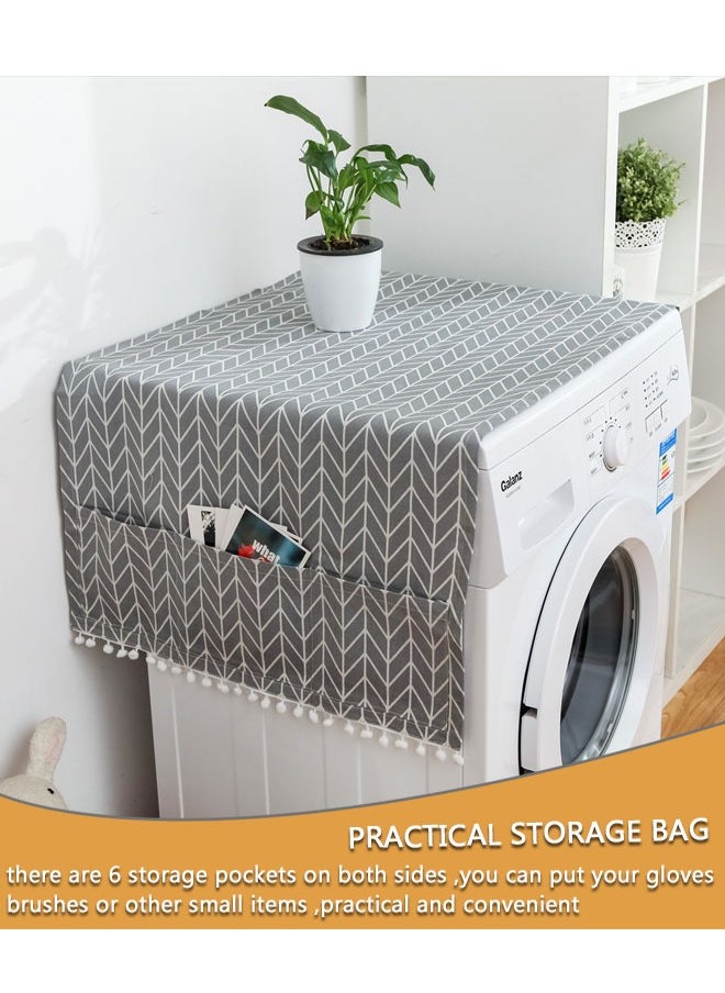 HAWAWA Washer and Dryer Covers for the Top, Cotton and Linen Washing Machine Cover with 6 Storage Pockets, Dustproof Laundry Cover Dryer Top Cover, Washer Cover for Top Protector 55x130cm  - Image 4