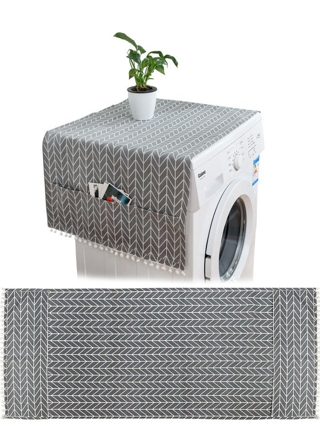 HAWAWA Washer and Dryer Covers for the Top, Cotton and Linen Washing Machine Cover with 6 Storage Pockets, Dustproof Laundry Cover Dryer Top Cover, Washer Cover for Top Protector 55x130cm  - Image 1