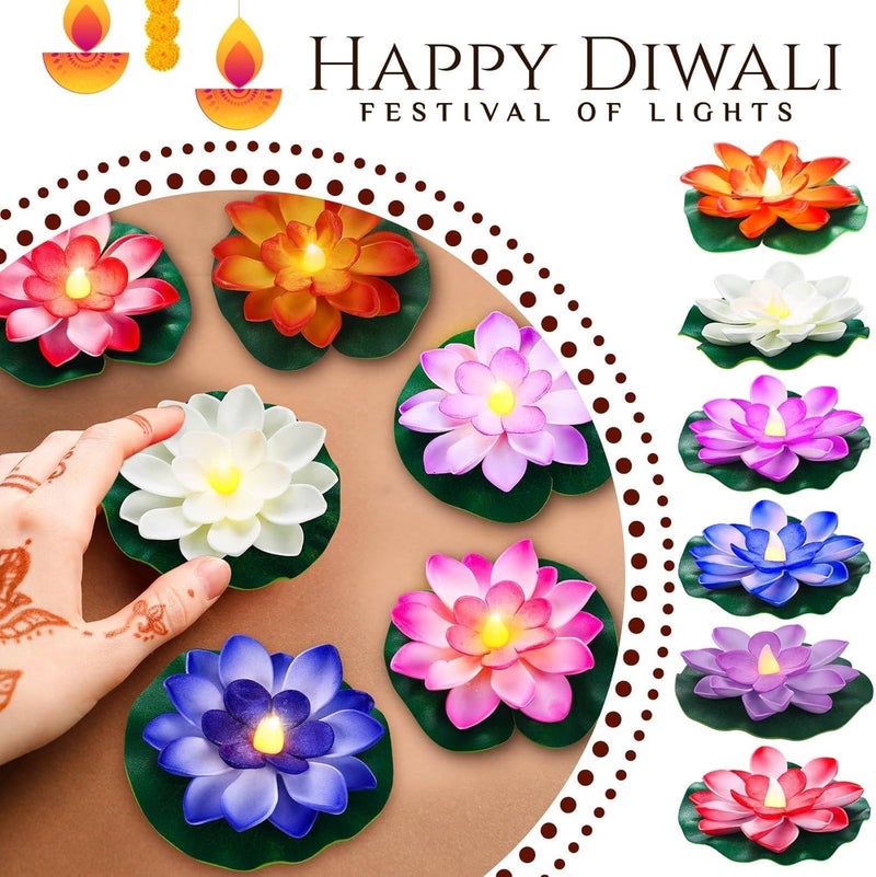coku 18 Pcs Floating Lotus LED Candles, Water Sensor Diya, 4" Multicolor Flower Lights, Water Activated Tea Lights for Diwali, Navratri, Durga Puja, Wedding, Pool, Urli Bowl, & Home Decor (Pack of 18) - Image 5