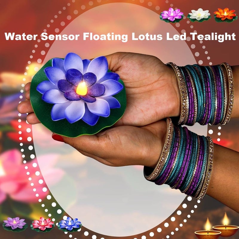 coku 18 Pcs Floating Lotus LED Candles, Water Sensor Diya, 4" Multicolor Flower Lights, Water Activated Tea Lights for Diwali, Navratri, Durga Puja, Wedding, Pool, Urli Bowl, & Home Decor (Pack of 18) - Image 3
