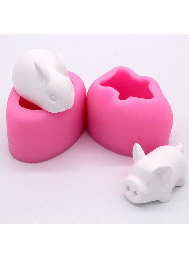 HiParty Hi-Party 2 Pack Small 3D Rabbit & Pig Soap Molds, Bunny Piggy Farm Animals Silicone Chocolate Candy Molds Mousse Cake Mould Plaster Crayon Melt Cake Topper Decorating Tools - Image 2
