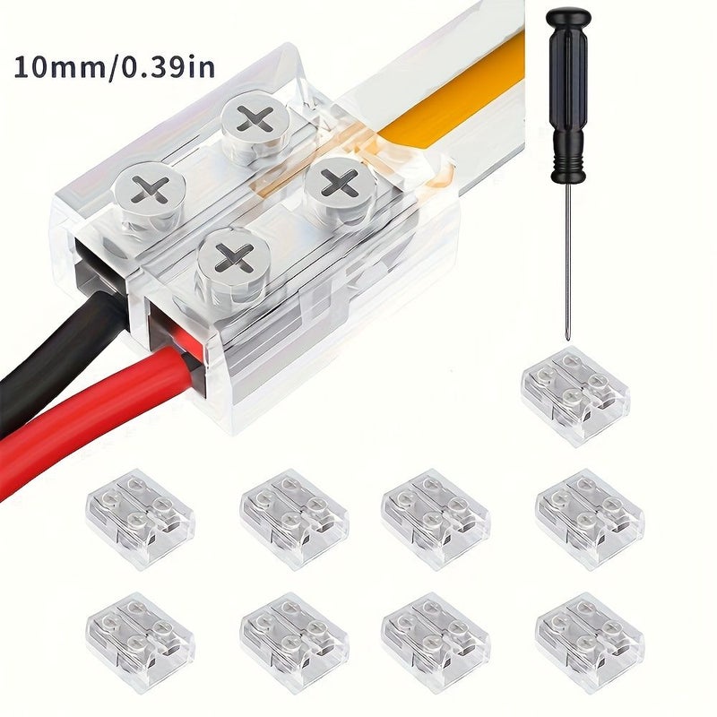 9 Pcs Board To Line Led Strip Light Connectors 10mm Transparent Track Cable With Screwdriver For Home And Commercial Use Flexible Plastic Outdoor Lighting Fixture - Image 1