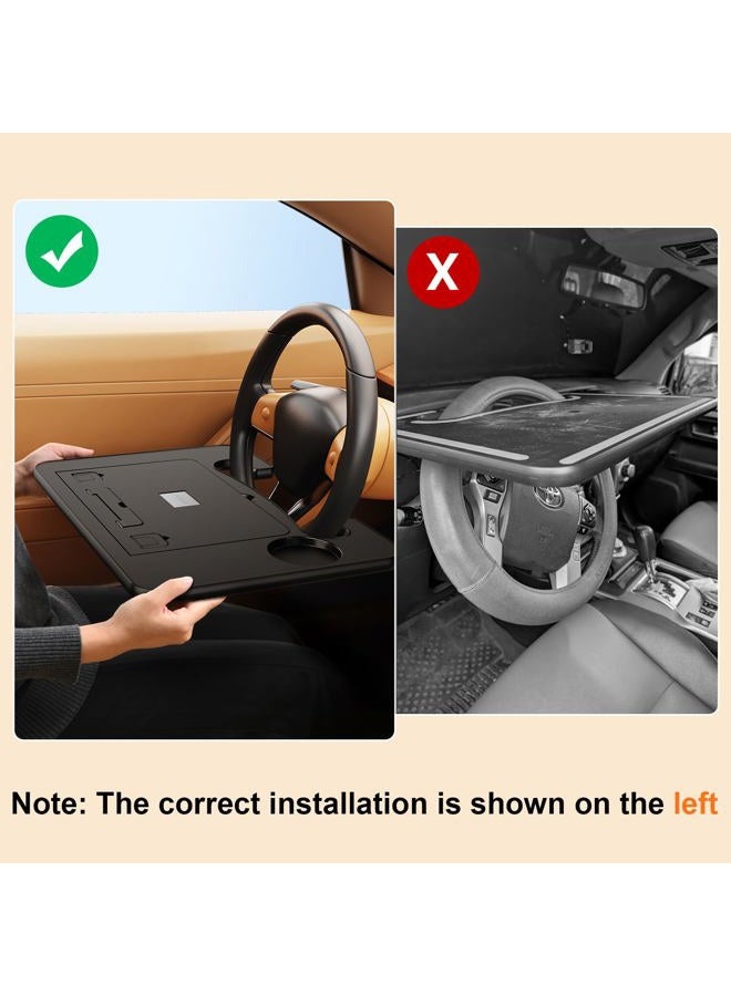 Fumcsy Angle Adjustable car Steering Wheel Desk,3 in 1 Car Steering Wheel Tray,car Laptop Mount | Car Reading Stand | Car Food Tray with Drinks Holder, Multipurpose Travel Car Accessories - Image 4