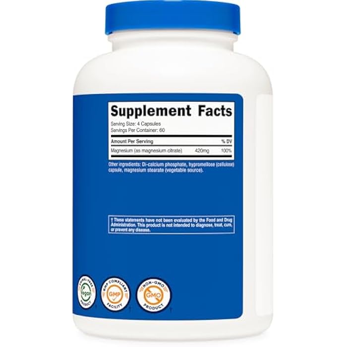 Nutricost Magnesium Citrate 420mg, 240 Veggie Capsules - 60 Servings, Gluten Free, Non-GMO, Vegetarian Friendly - Image 5
