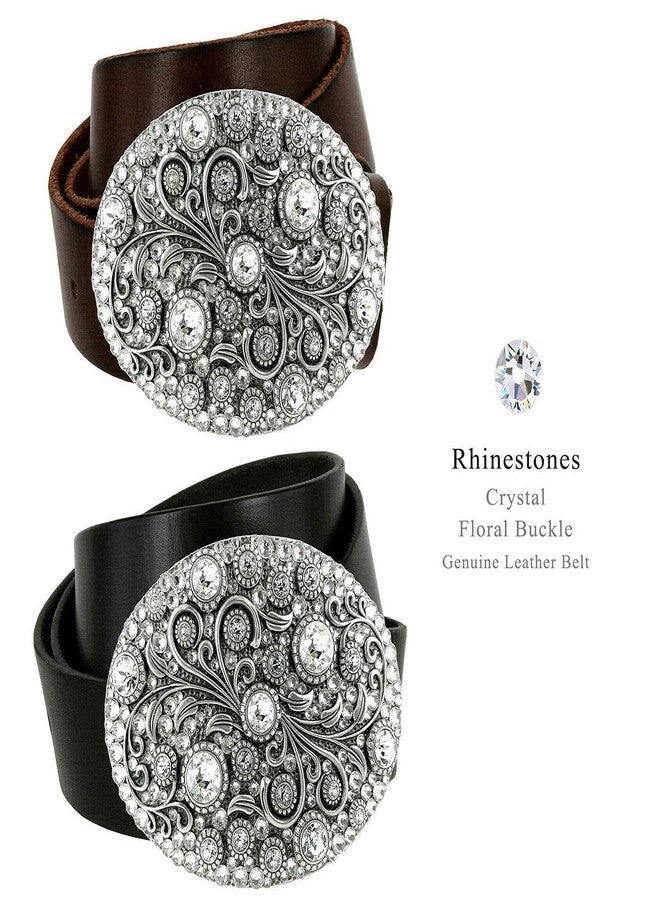 Belts.com Timeless Tranquility Rhinestone Crystal Floral Buckle Genuine Leather Belt (Black, 32) - Image 2