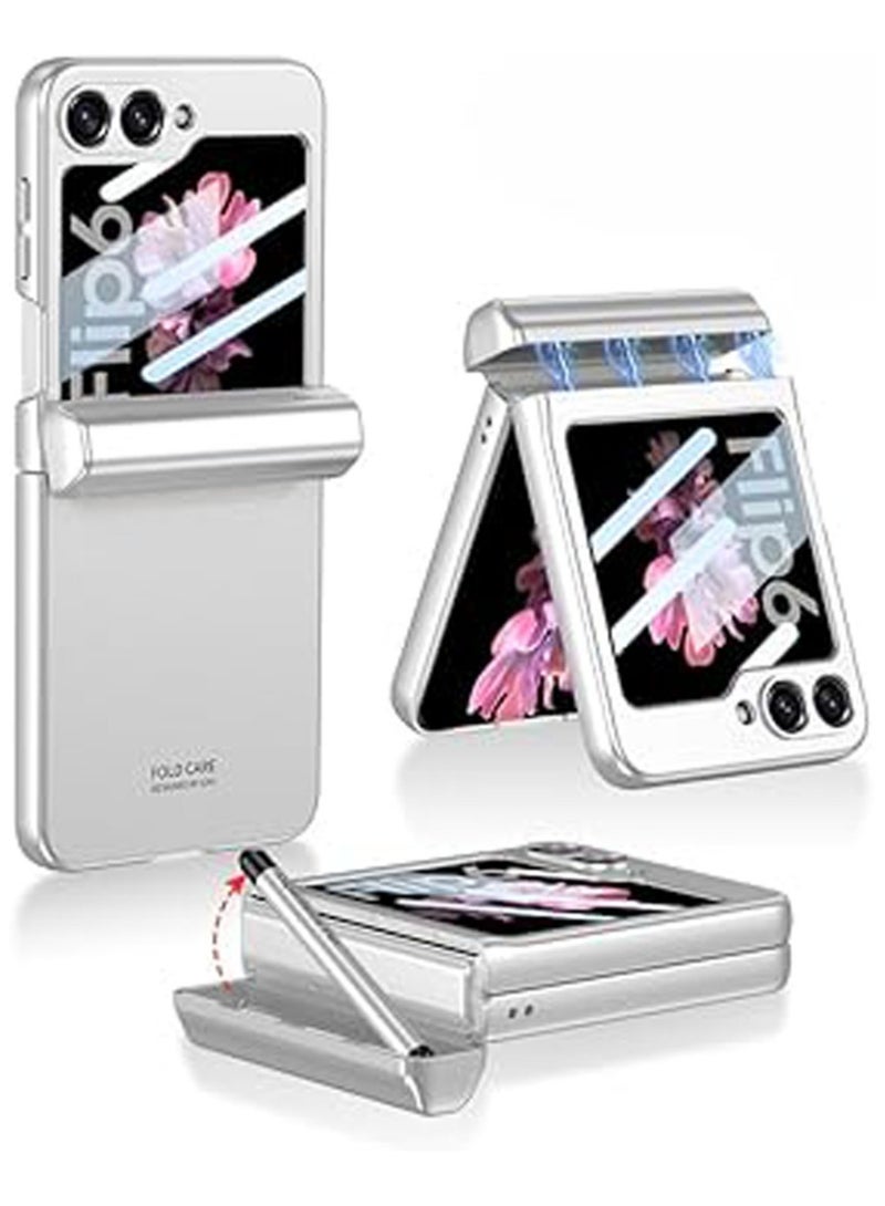غطاء متوافق مع جهاز Samsung Galaxy Z Flip 6 5G، غطاء مشبك مغناطيسي مع قلم ريتروب ستيلس، تصميم مضاد للصدمات يوفر حماية كاملة من البلاستيك المقوى مع واقي شاشة عالي الوضوح لجهاز Galaxy Z Flip 6