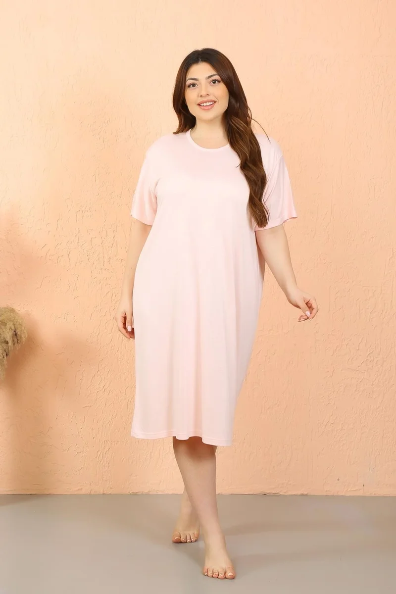 اكبينيز Women's Plus Size Cotton Short Sleeve Pink Nightgown 12502