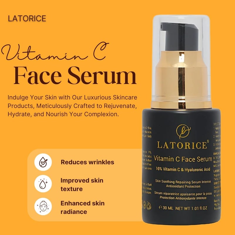 LATORICE Dull Skin Dark Spots Uneven Tone Treatment 10 Vitamin C Face Serum Formulated Tested for Sensitive Skin with Ethyl Ascorbic Acid Hyaluronic Acid All Skin TypesFor Men Women 30Ml - Image 5