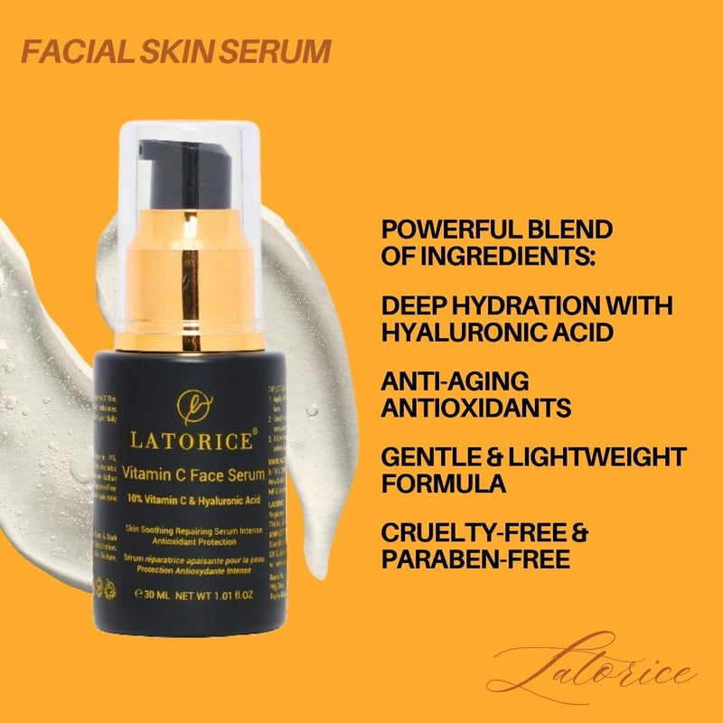 LATORICE Dull Skin Dark Spots Uneven Tone Treatment 10 Vitamin C Face Serum Formulated Tested for Sensitive Skin with Ethyl Ascorbic Acid Hyaluronic Acid All Skin TypesFor Men Women 30Ml - Image 3