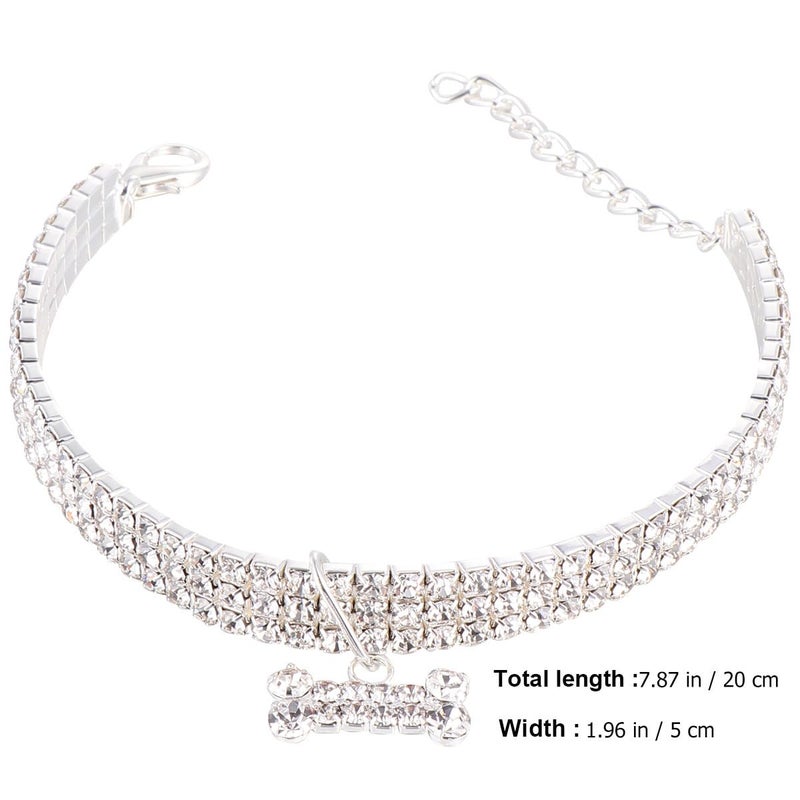 Adjustable White Crystal Dog Collar with Rhinestone Bone Pendant for Small Dogs - Image 3