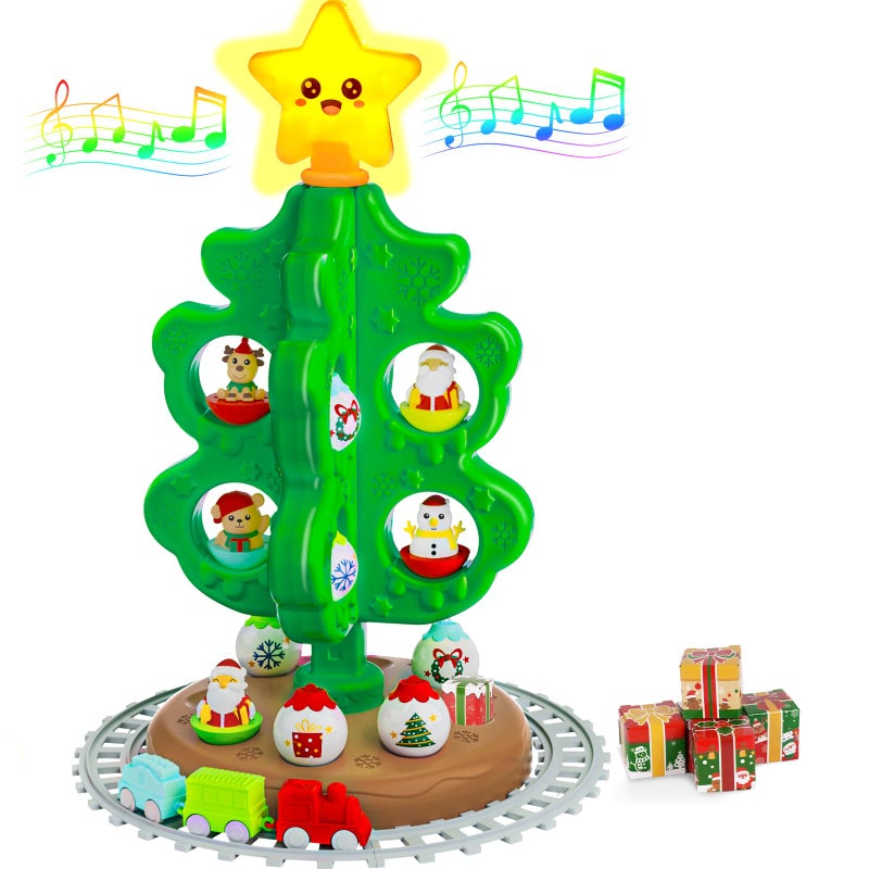 Handwell My First Christmas Tree for Kids Light Up Star Musical Toy Toddler Christmas Tree Decoration Toy Set with Colorful Ornaments DIY TrainTrack Roly Poly Toys Finger Puppets Xmas Gifts for Boys Girl - Image 2