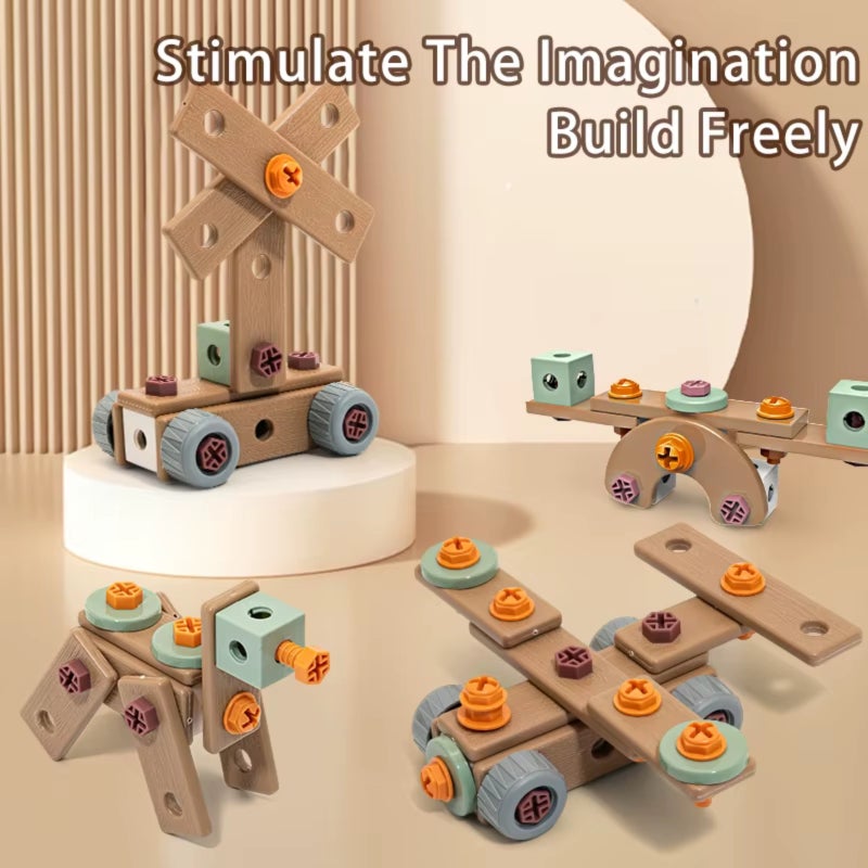 Kids Construction Toys 144-Piece Green Set Safe ABS PP Material - Encourages Creativity Imagination Critical Thinking Simulated Electric Drill for Children Aged 3+ DIY Pretend Play - Image 4