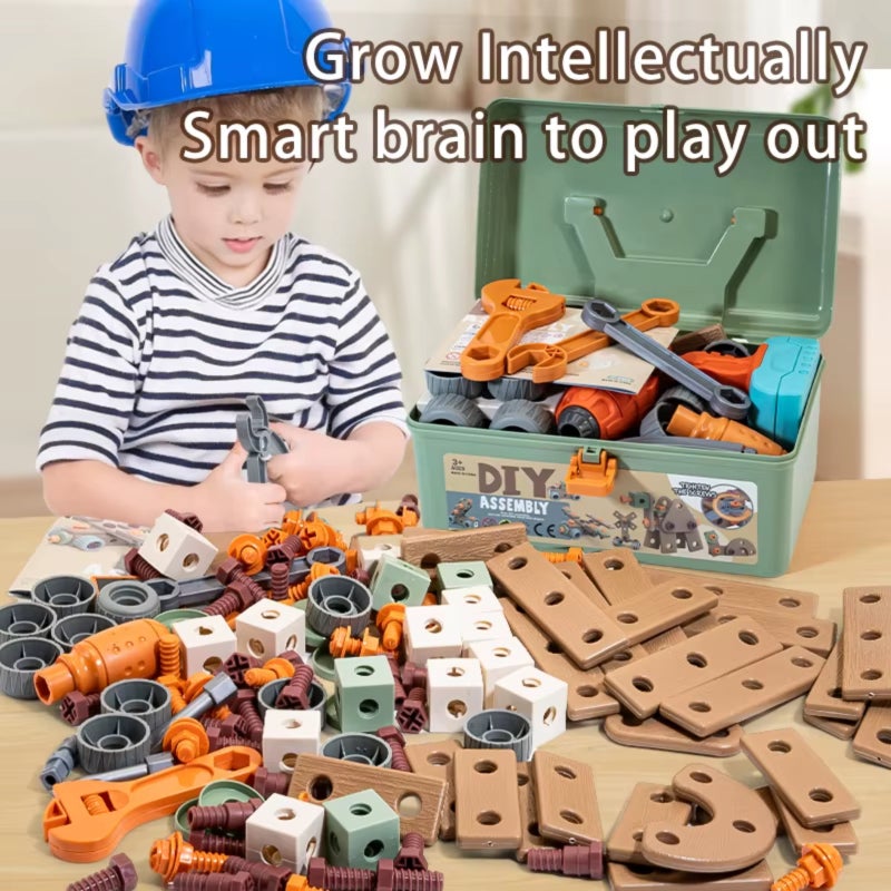 Kids Construction Toys 144-Piece Green Set Safe ABS PP Material - Encourages Creativity Imagination Critical Thinking Simulated Electric Drill for Children Aged 3+ DIY Pretend Play - Image 5