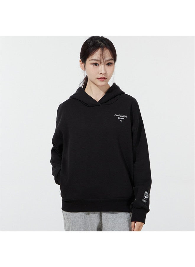 PUMA هودي رياضي بسيط ومتعدد الاستخدامات مزود ببطانة من الفليس ومقاوم للرياح للنساء بأكمام طويلة وقبعة قصيرة - Image 3