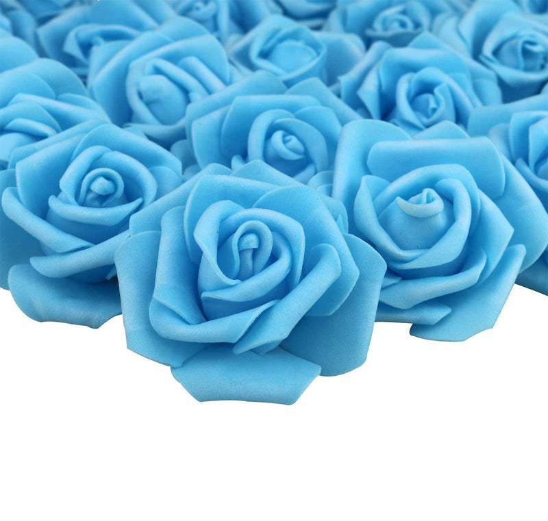 Lightingsky 3 x 16 x 3 inches 100pcs DIY Real Touch 3D Artificial Foam Rose Head Without Stem for Wedding Party Home Decoration Light Blue