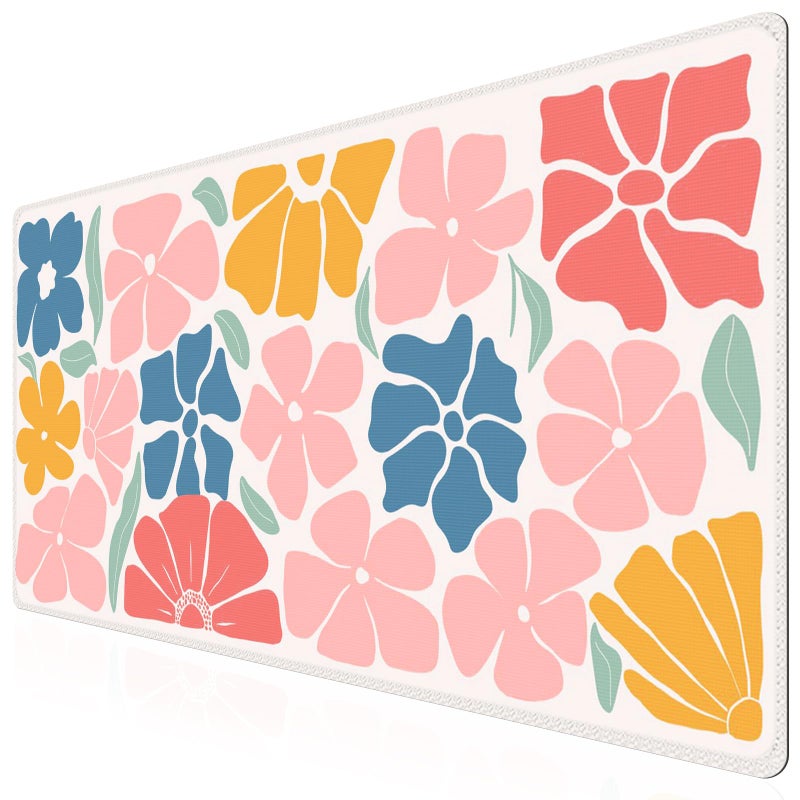 iCasso XXL Large Mouse Mat, Anti-slip Big Mousepad with Stitched Edges, Keyboard Pad Mat for Computer, Work, Gaming (Colorful Flower) - Image 1