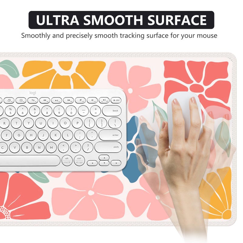 iCasso XXL Large Mouse Mat, Anti-slip Big Mousepad with Stitched Edges, Keyboard Pad Mat for Computer, Work, Gaming (Colorful Flower) - Image 5