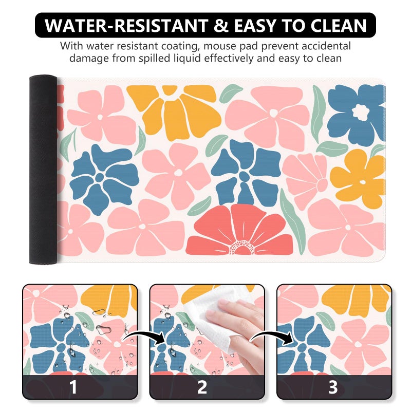 iCasso XXL Large Mouse Mat, Anti-slip Big Mousepad with Stitched Edges, Keyboard Pad Mat for Computer, Work, Gaming (Colorful Flower) - Image 3