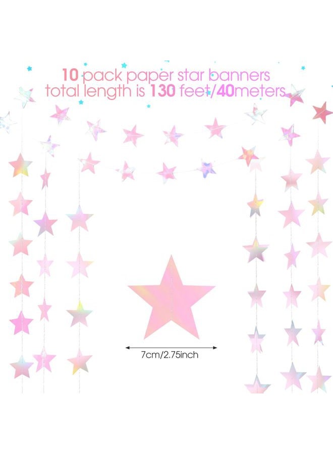Patelai Glitter Star Garland Banner Decor, 130 Feet Star Hanging Bunting Banner Bright Backdrop for 2025 Graduation Prom Wedding Birthday Christmas Party Supplies(Iridescent Pink) - Image 2