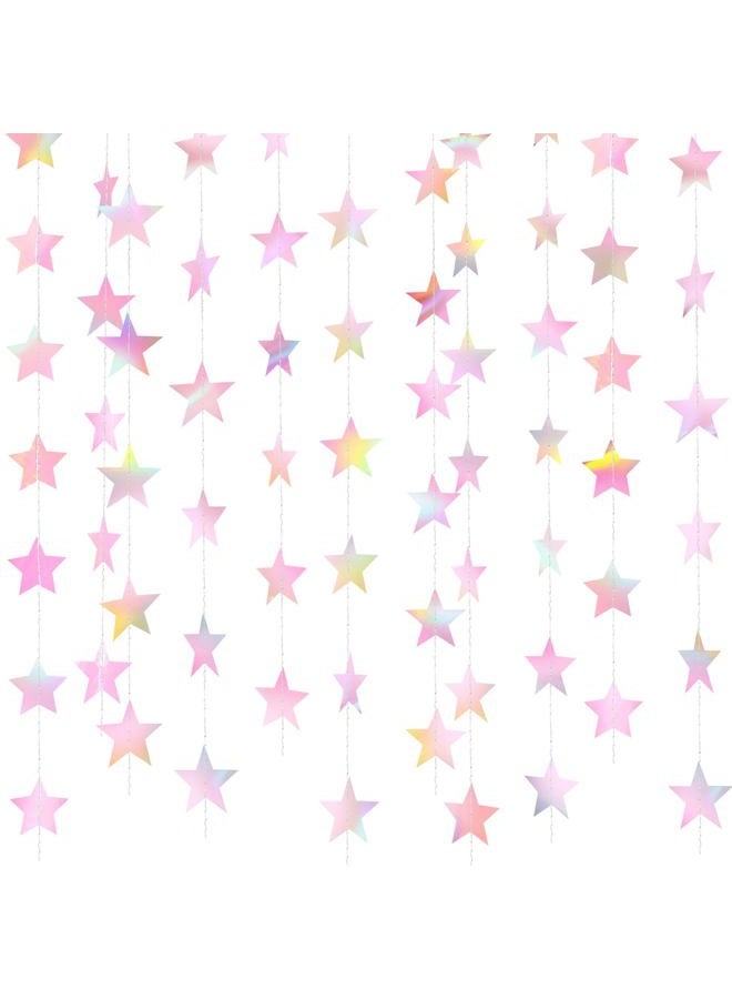 Patelai Glitter Star Garland Banner Decor, 130 Feet Star Hanging Bunting Banner Bright Backdrop for 2025 Graduation Prom Wedding Birthday Christmas Party Supplies(Iridescent Pink) - Image 1
