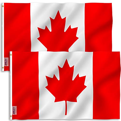 Anley Pack of 2 Fly Breeze 3x5 Foot Canada Flag Vivid Color and Fade proof Canvas Header and Double Stitched Canadian National Flags Polyester with Brass Grommets 3 X 5 Ft - Image 1