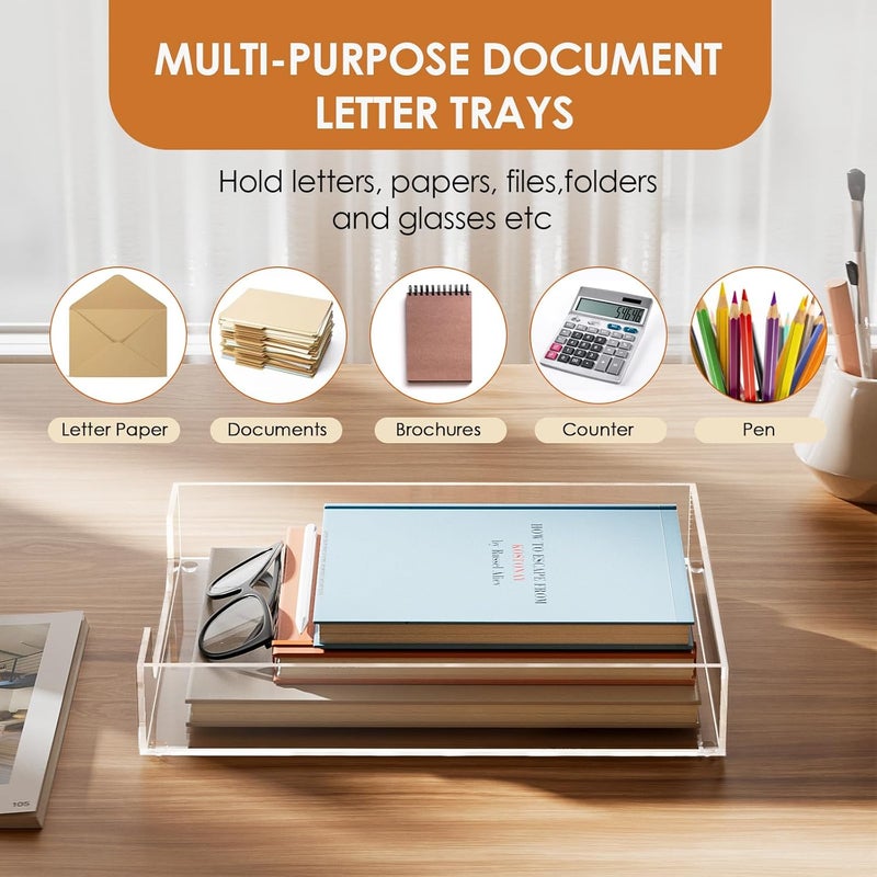 MaxGear Acrylic Letter Tray, Clear Desk Organizer for Papers, Documents, Magazines, Folders, Notebooks, and Stationery – Multi-Function File Tray and Desktop Organizer for Office, Home, and Workspace - Image 3