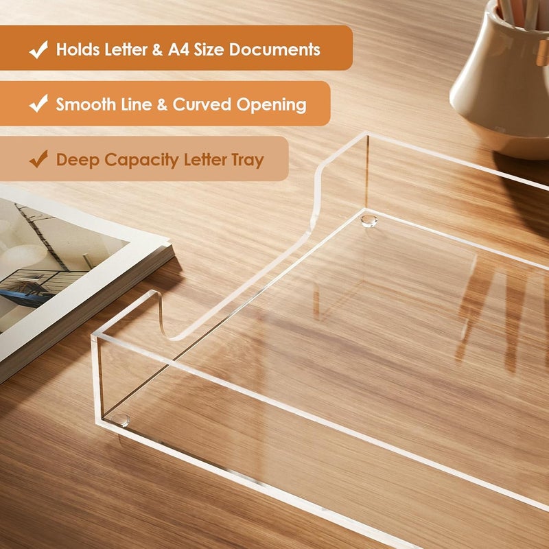 MaxGear Acrylic Letter Tray, Clear Desk Organizer for Papers, Documents, Magazines, Folders, Notebooks, and Stationery – Multi-Function File Tray and Desktop Organizer for Office, Home, and Workspace - Image 4