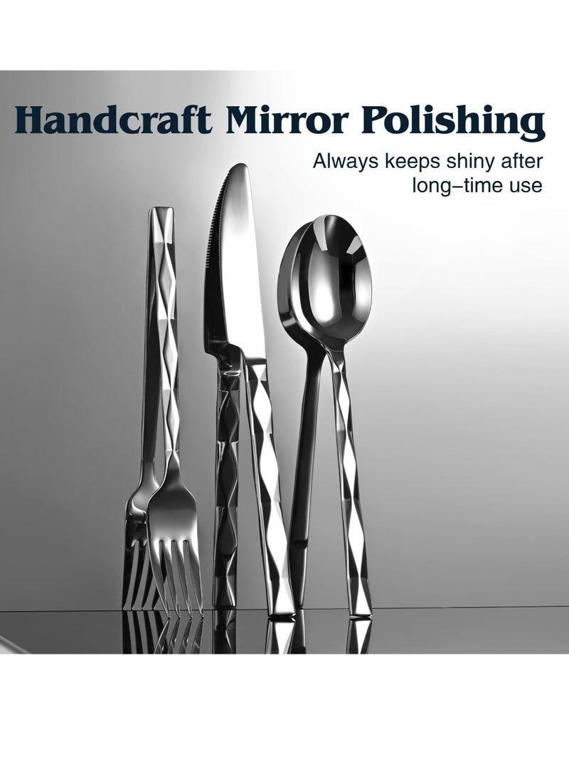 Excefore Silverware Set, 5 Piece Stainless Steel Flatware Cutlery Set, Stainless Steel Polished, Mirror Finish, Dishwasher Safe, for Home, Camping, Party, Healthy And Durable (Sliver) - Image 3